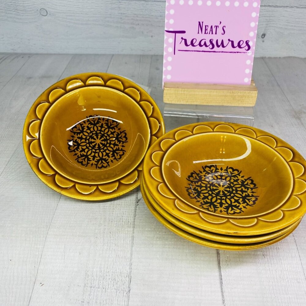 70's Coventry CASTILIAN Granada Brown Design Gold Body Fruit Berry Bowls Set 4